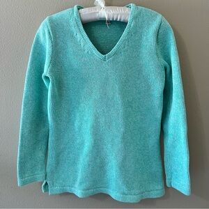 LL Bean Pullover V Neck Sweater 100% Cotton Womens Small Reg Mint Green Heather